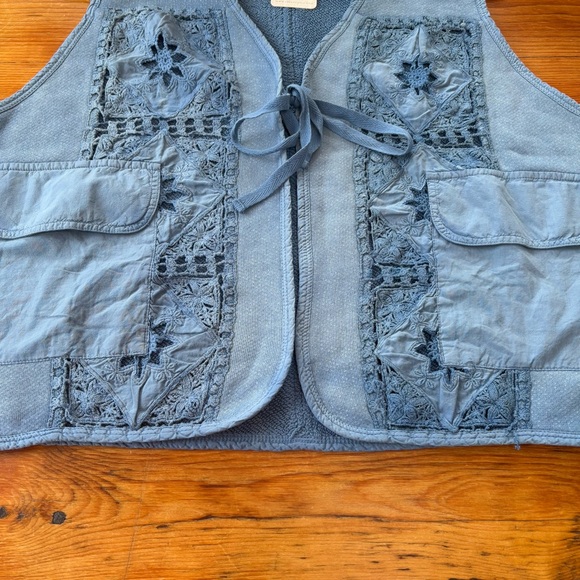 Free People Wonderstruck Vest Sz large cropped crochet blue boho new nwt cowgirl - Picture 10 of 12